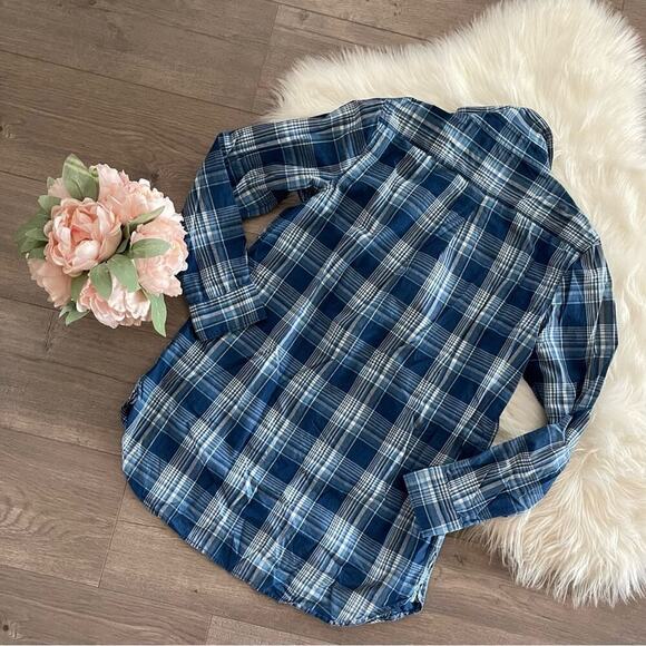 Ralph Lauren Blue Plaid Half Button Tunic Flannel Top M - Picture 3 of 5
